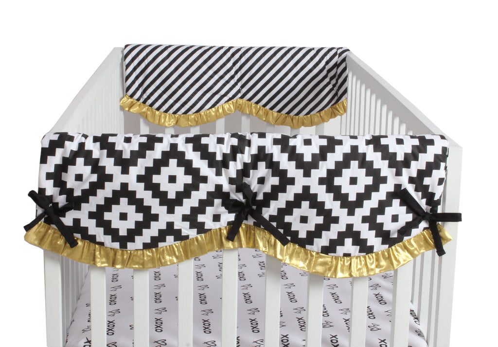 Long/Small Crib Rail Guard Covers Love Aztec, Black/Gold - Bacati - Crib Rail Guard - Bacati