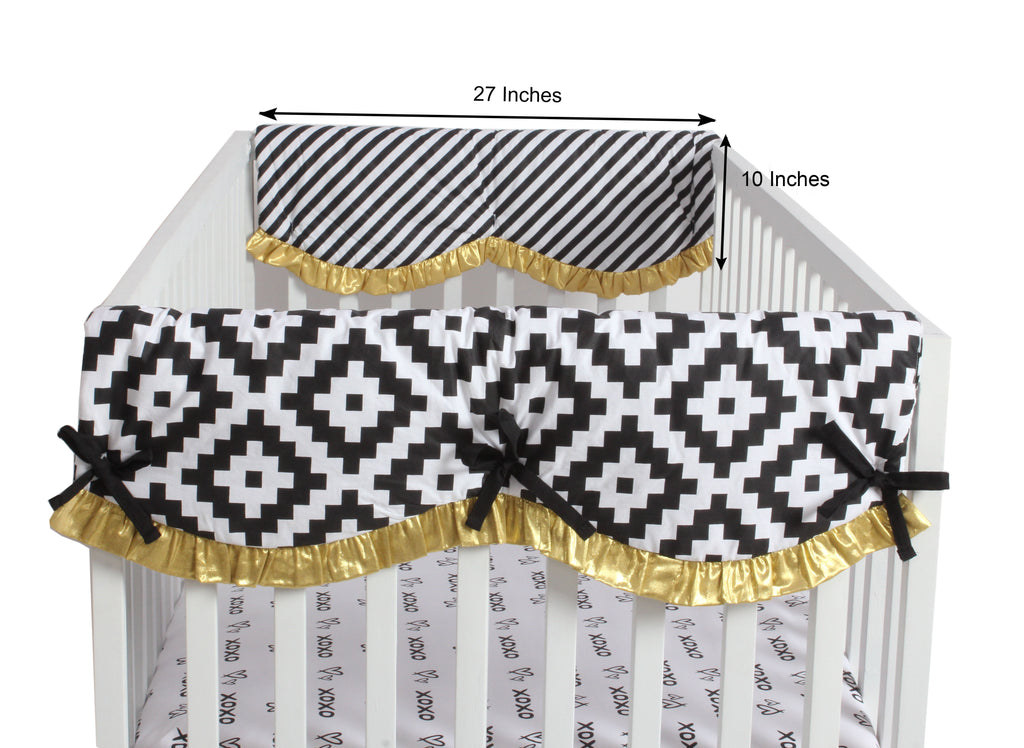 Long/Small Crib Rail Guard Covers Love Aztec, Black/Gold - Bacati - Crib Rail Guard - Bacati