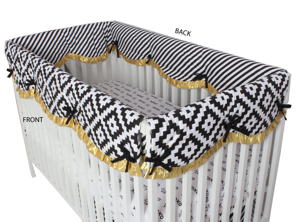 Long/Small Crib Rail Guard Covers Love Aztec, Black/Gold - Bacati - Crib Rail Guard - Bacati