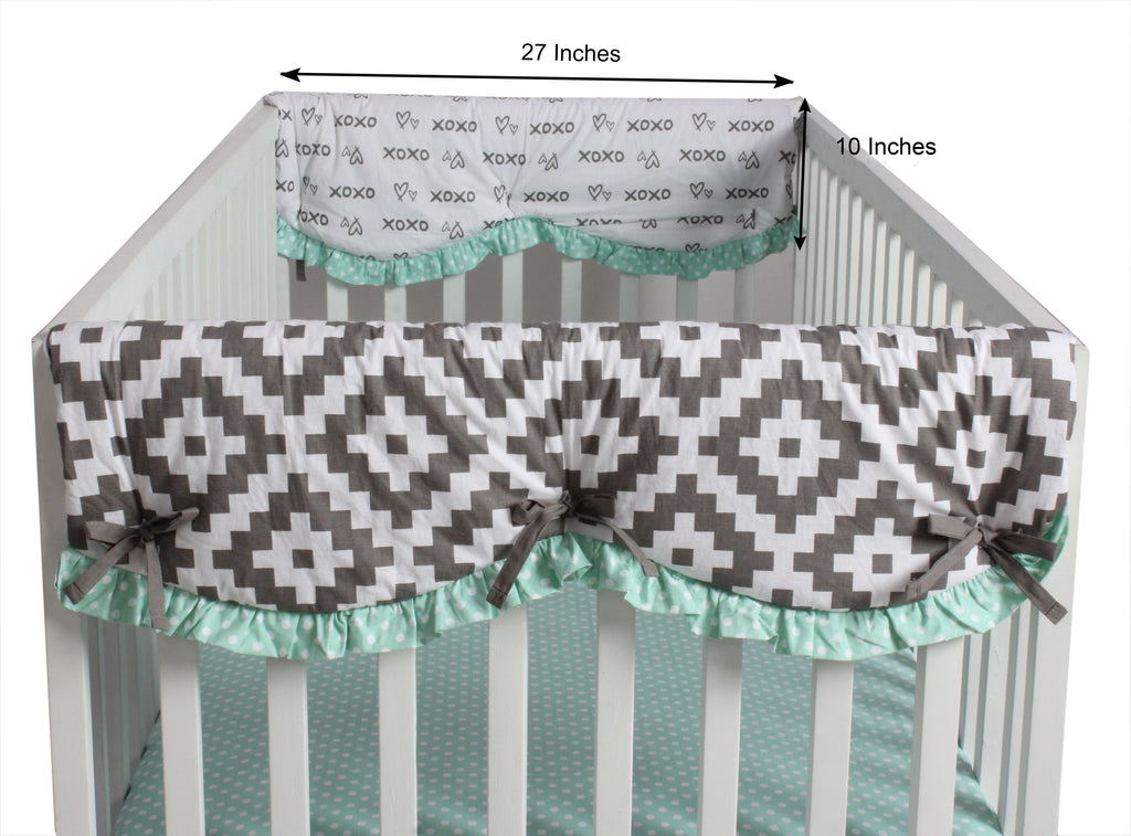 Crib Rail Guard Covers Cotton Love Aztec, Grey/Mint - Bacati - Crib Rail Guard - Bacati