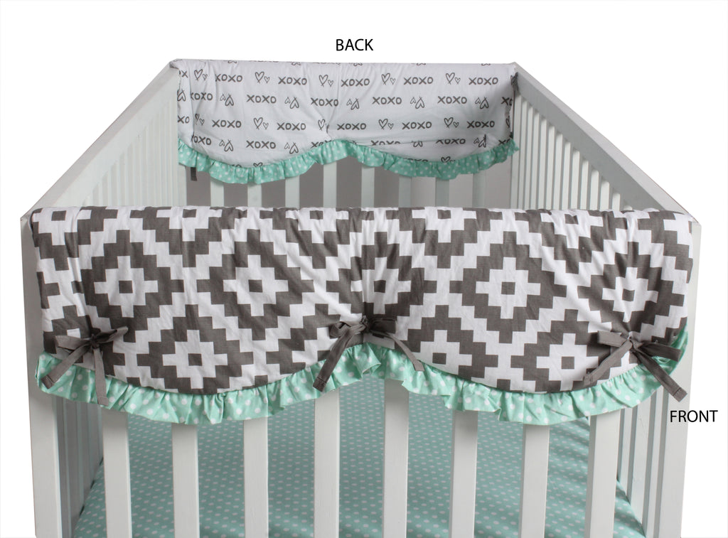 Crib Rail Guard Covers Cotton Love Aztec, Grey/Mint - Bacati - Crib Rail Guard - Bacati