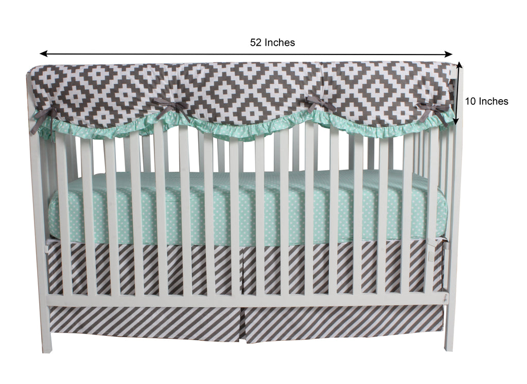 Crib Rail Guard Covers Cotton Love Aztec, Grey/Mint - Bacati - Crib Rail Guard - Bacati