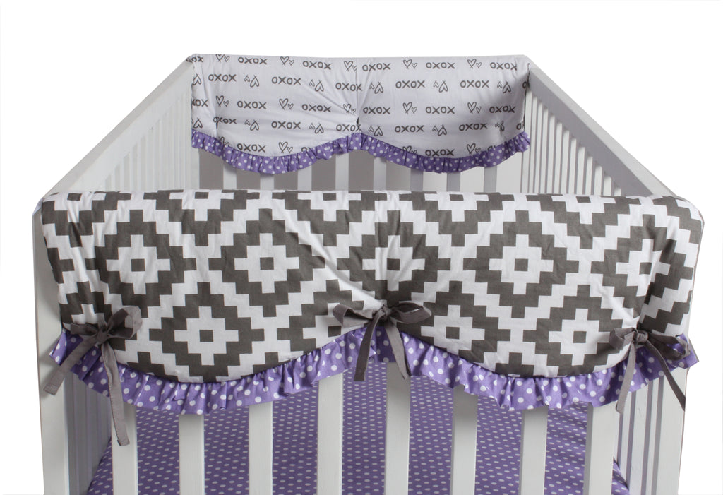 Long/Small Crib Rail Guard Covers Cotton Love Aztec, Grey/Lilac - Bacati - Crib Rail Guard - Bacati