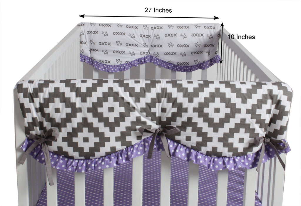 Long/Small Crib Rail Guard Covers Cotton Love Aztec, Grey/Lilac - Bacati - Crib Rail Guard - Bacati