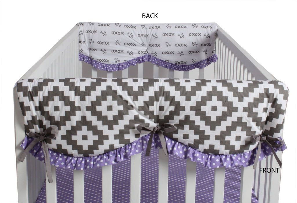 Long/Small Crib Rail Guard Covers Cotton Love Aztec, Grey/Lilac - Bacati - Crib Rail Guard - Bacati