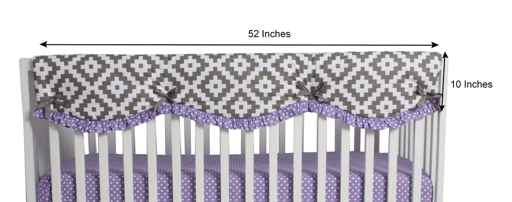 Long/Small Crib Rail Guard Covers Cotton Love Aztec, Grey/Lilac - Bacati - Crib Rail Guard - Bacati