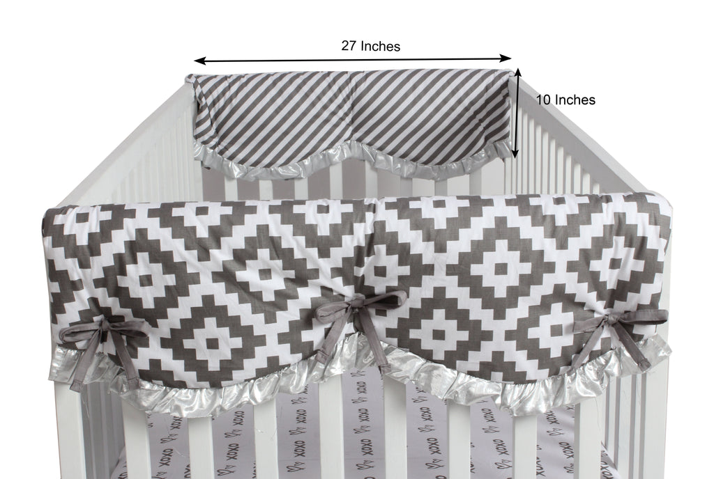 Long/Small Crib Rail Guard Covers Love Aztec, Grey/Silver - Bacati - Crib Rail Guard - Bacati