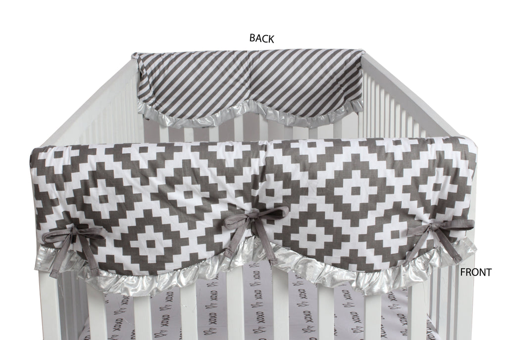 Long/Small Crib Rail Guard Covers Love Aztec, Grey/Silver - Bacati - Crib Rail Guard - Bacati