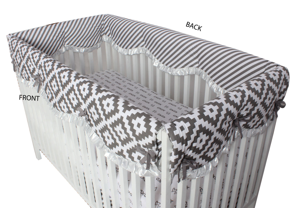 Long/Small Crib Rail Guard Covers Love Aztec, Grey/Silver - Bacati - Crib Rail Guard - Bacati