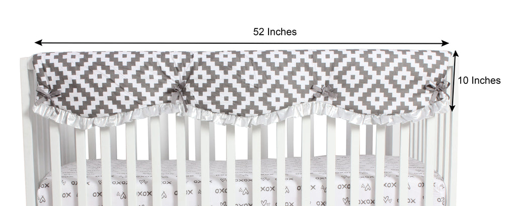 Long/Small Crib Rail Guard Covers Love Aztec, Grey/Silver - Bacati - Crib Rail Guard - Bacati