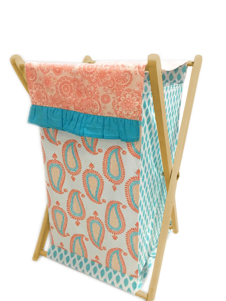 Bacati - Paisley Sophia Girls Nursery Kids Storage Items, Coral/Aqua - Bacati - Nursery/Kids Storage - Bacati
