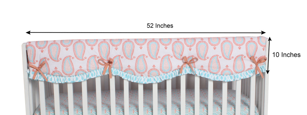 Long/Small Crib Rail Guard Covers Cotton Paisley Sophia Coral/Aqua - Bacati - Crib Rail Guard - Bacati