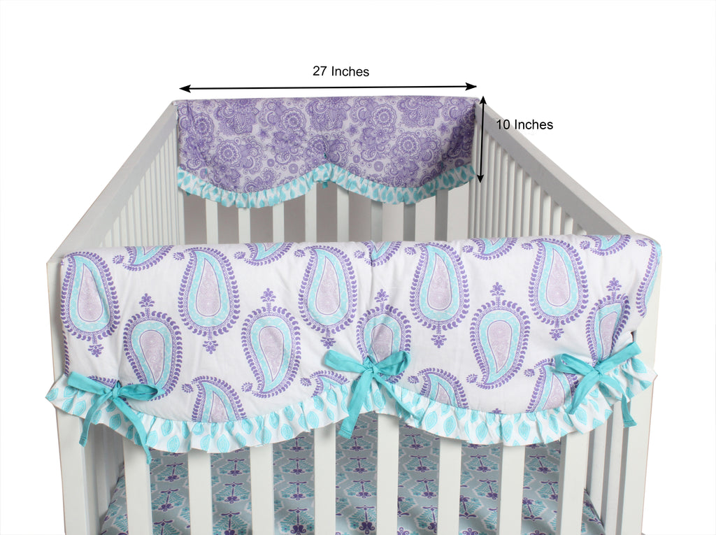Long/Small Crib Rail Guard Covers Cotton Paisley Isabella Lilac/Purple/Aqua - Bacati - Crib Rail Guard - Bacati