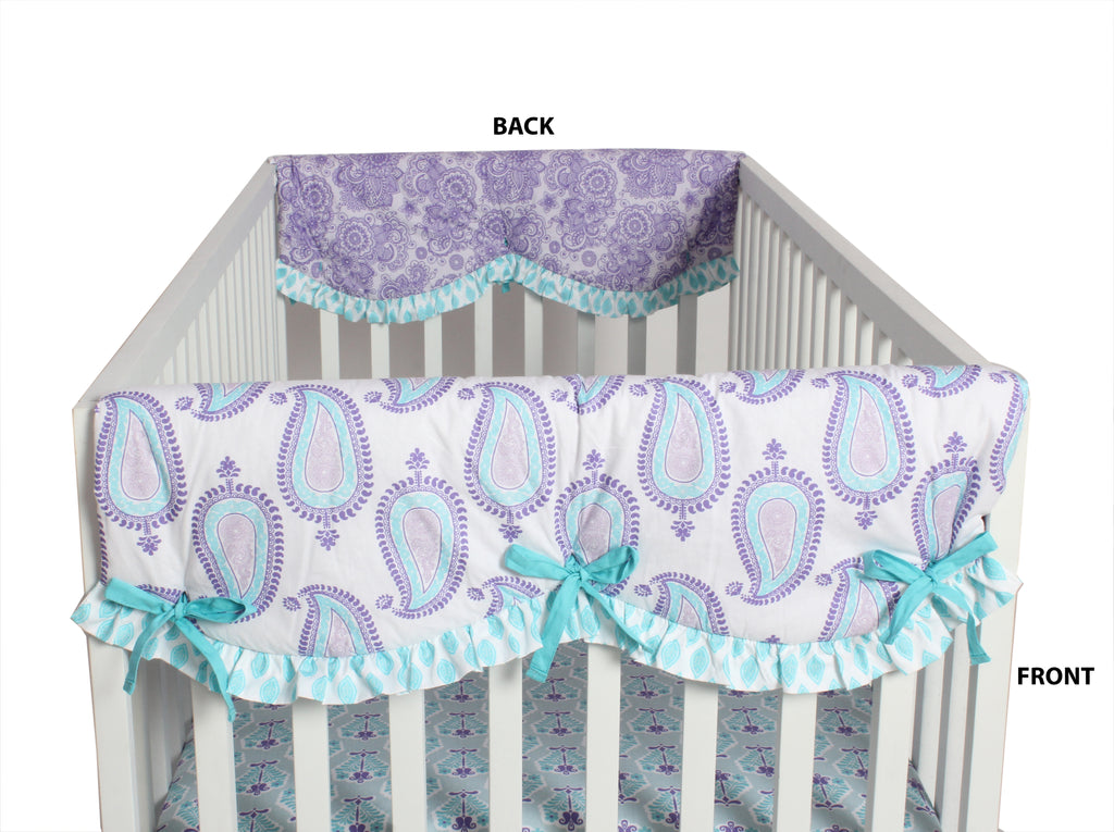 Long/Small Crib Rail Guard Covers Cotton Paisley Isabella Lilac/Purple/Aqua - Bacati - Crib Rail Guard - Bacati