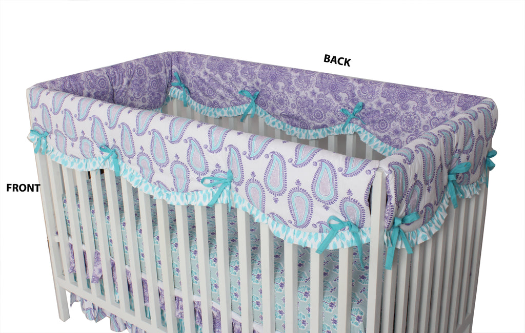 Long/Small Crib Rail Guard Covers Cotton Paisley Isabella Lilac/Purple/Aqua - Bacati - Crib Rail Guard - Bacati