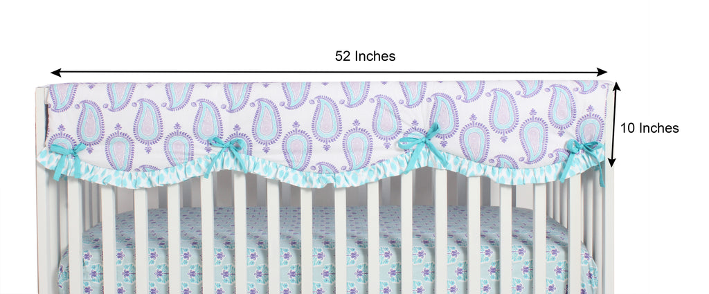 Long/Small Crib Rail Guard Covers Cotton Paisley Isabella Lilac/Purple/Aqua - Bacati - Crib Rail Guard - Bacati