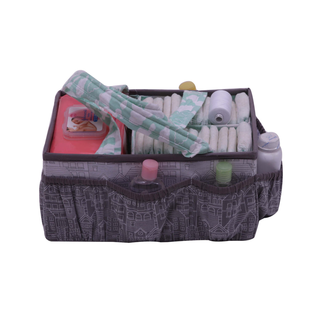 Bacati - Clouds in the City Neutral Nursery Kids Storage Items, Mint/Grey - Bacati - Nursery/Kids Storage - Bacati