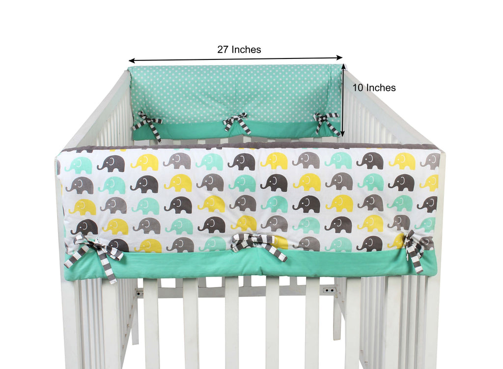 Long/Small Crib Rail Guard Covers Cotton Elephants Mint/Yellow/Grey - Bacati - Crib Rail Guard - Bacati