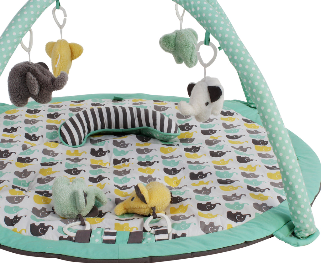 Playmat/Baby Activity Gym with Mat, Elephants Mint/Yellow/Grey - Bacati - Baby Activity Gym with Mat - Bacati
