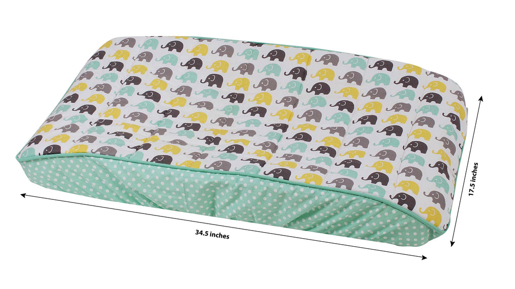 Elephants Mint/Yellow/Grey Quilted Changing Pad Cover - Bacati - Changing pad cover - Bacati
