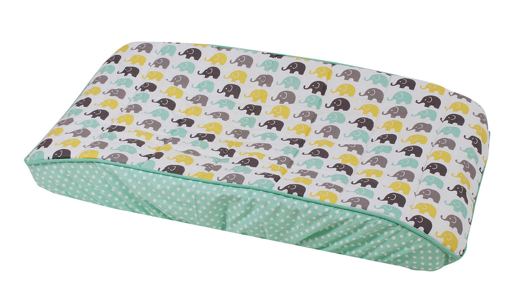 Elephants Mint/Yellow/Grey Quilted Changing Pad Cover - Bacati - Changing pad cover - Bacati