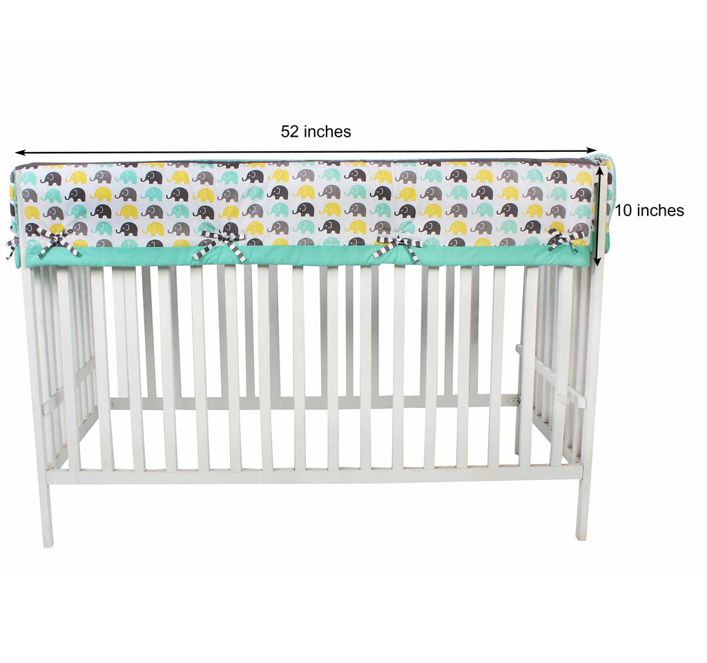 Long/Small Crib Rail Guard Covers Cotton Elephants Mint/Yellow/Grey - Bacati - Crib Rail Guard - Bacati