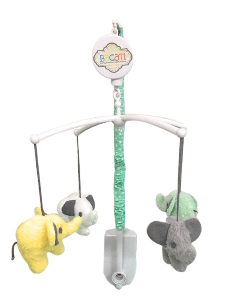 Elephants Mint/Yellow/Grey Musical Baby Crib Mobile - Bacati - Musical Baby Crib Mobile - Bacati