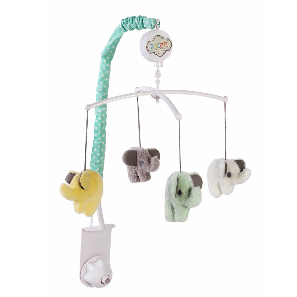 Bacati - Elephants Mint/Yellow/Grey Musical Baby Crib Mobile - Bacati - Musical Baby Crib Mobile - Bacati