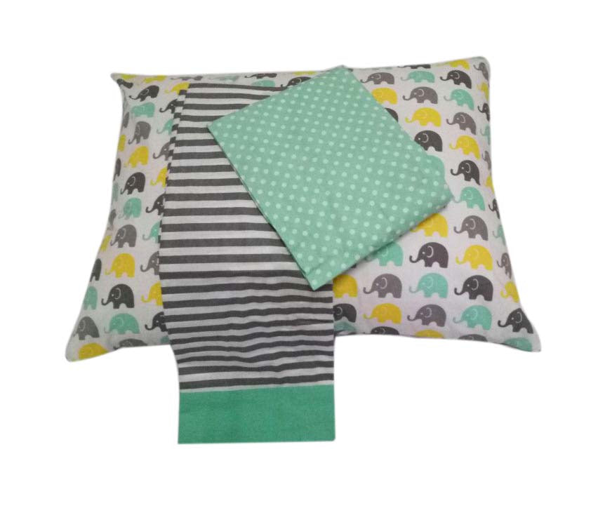 Toddler Bedding/Sheet Set 100% Cotton Percale, Elephants Mint/Yellow/Grey - Bacati - 4 pc Toddler Bedding Set - Bacati