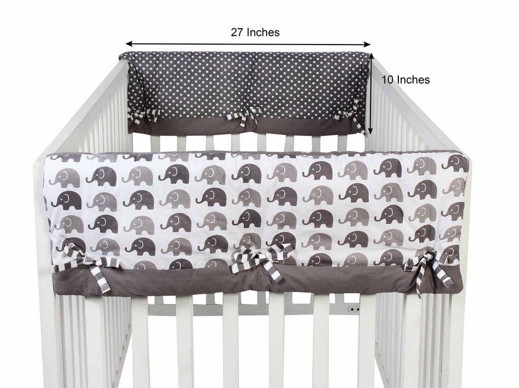 Long/Small Crib Rail Guard Covers Cotton Elephants White/Grey - Bacati - Crib Rail Guard - Bacati