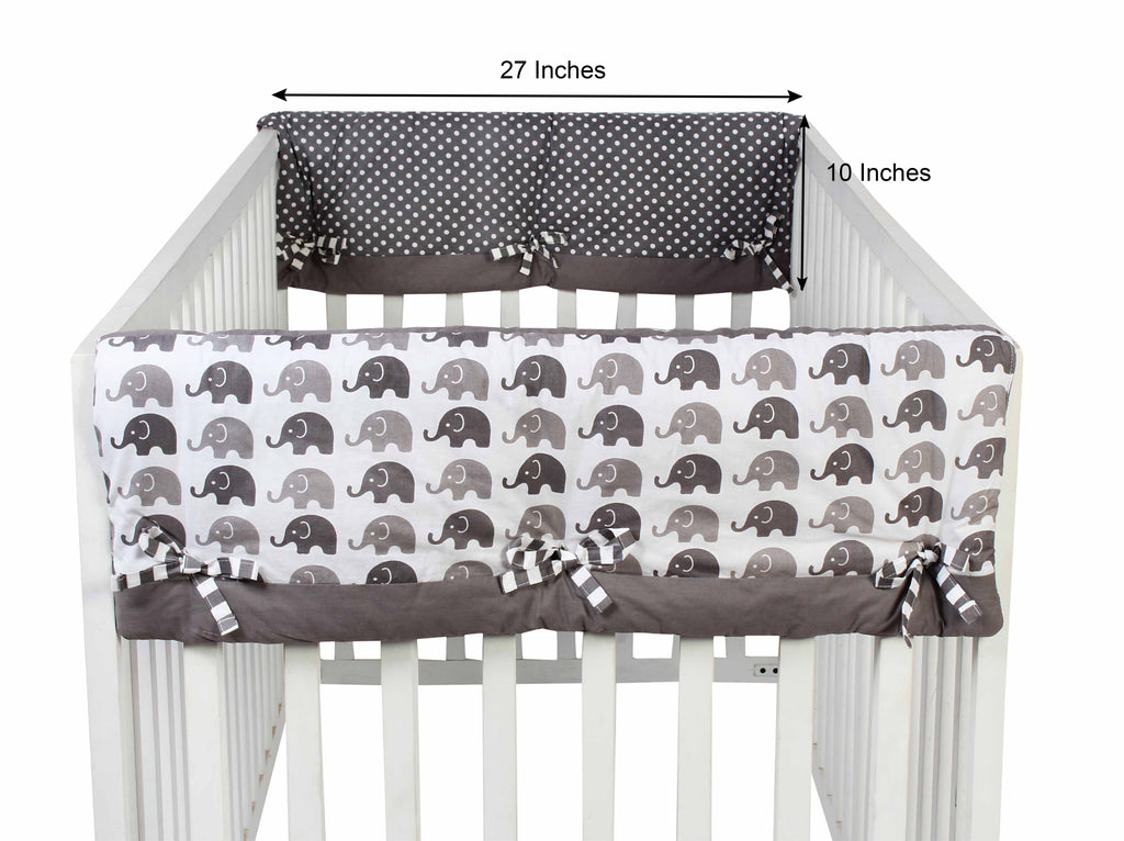 Long/Small Crib Rail Guard Covers Cotton Elephants White/Grey - Bacati - Crib Rail Guard - Bacati