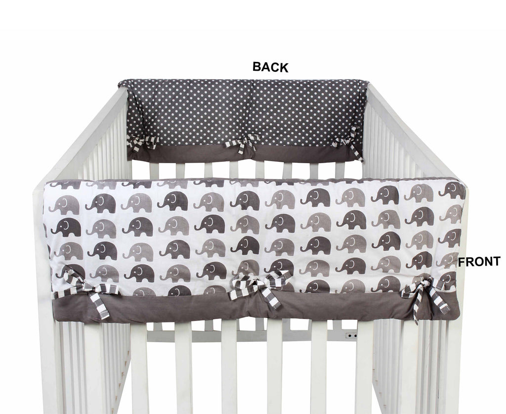 Long/Small Crib Rail Guard Covers Cotton Elephants White/Grey - Bacati - Crib Rail Guard - Bacati