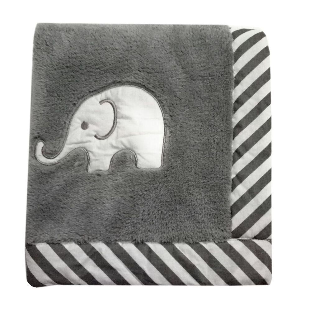 Embroidered Plush Blanket, Elephants White/Grey with Multiple Options - Bacati - Embroidered Plush Blanket - Bacati