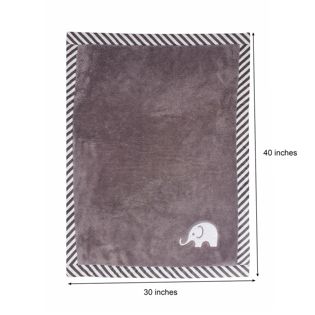 Embroidered Plush Blanket, Elephants White/Grey with Multiple Options - Bacati - Embroidered Plush Blanket - Bacati