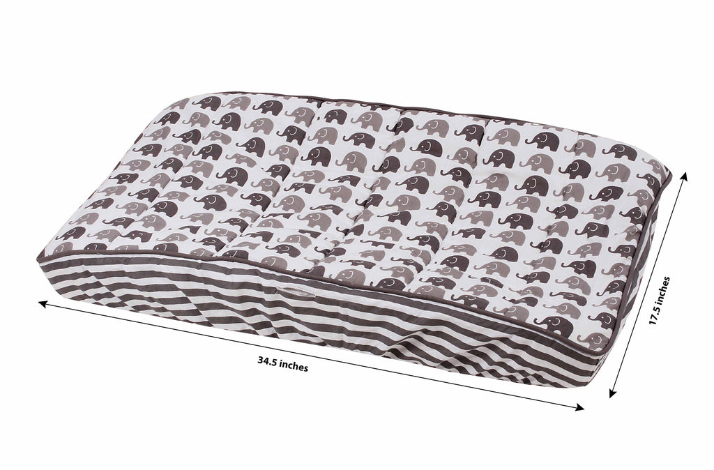 Elephants White/Grey Quilted Changing Pad Cover - Bacati - Changing pad cover - Bacati