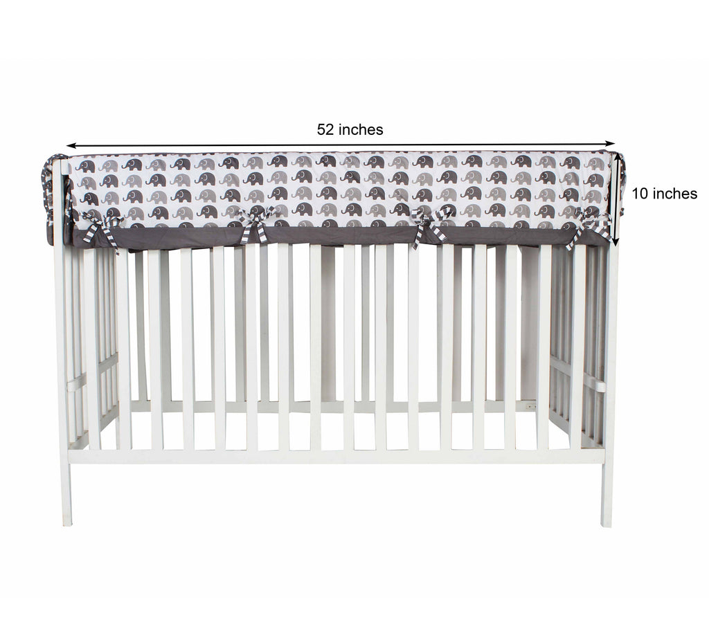 Long/Small Crib Rail Guard Covers Cotton Elephants White/Grey - Bacati - Crib Rail Guard - Bacati