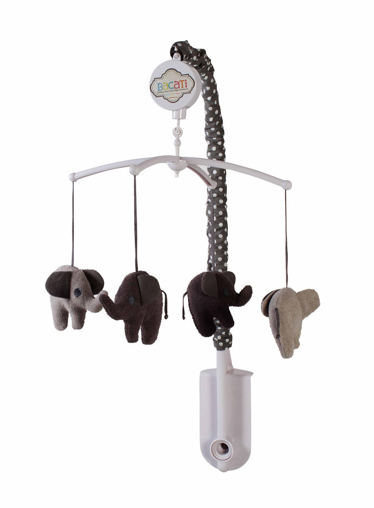 Elephants White/Grey Musical Baby Crib Mobile - Bacati - Musical Baby Crib Mobile - Bacati