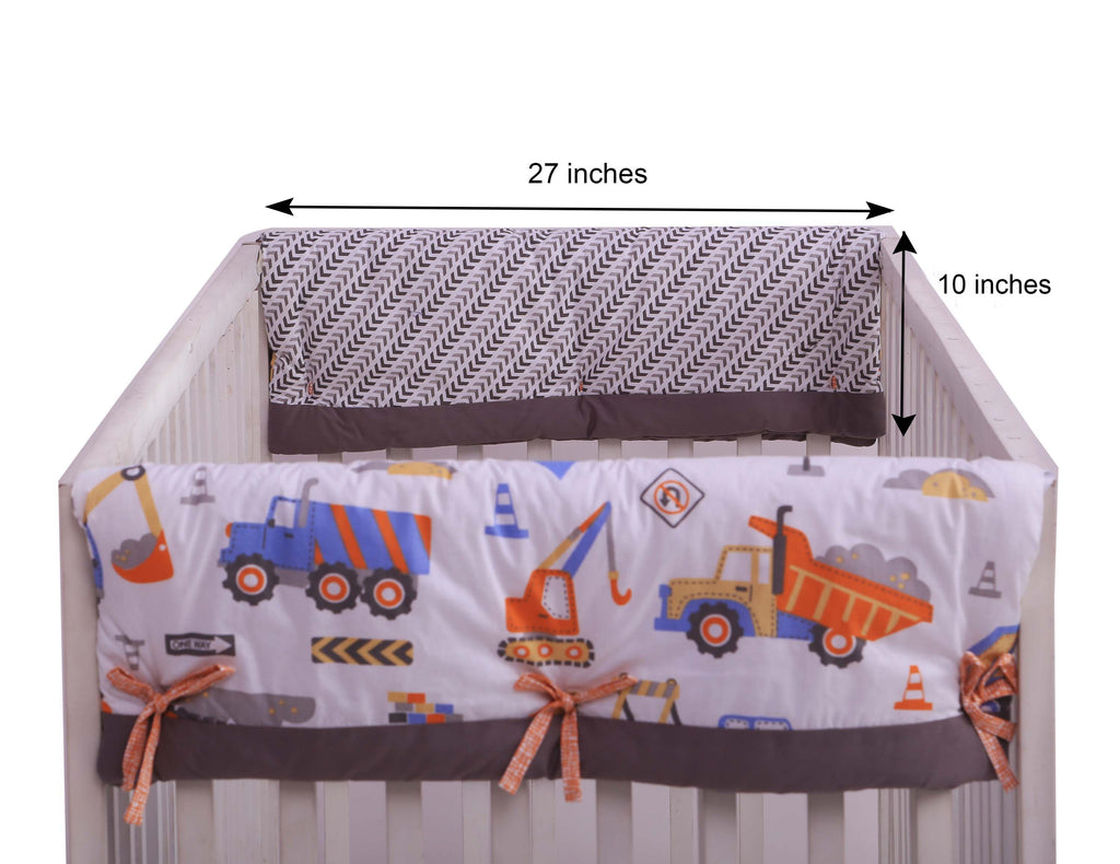 Long/Small Crib Rail Guard Covers Cotton, Construction, Yellow/Orange/Grey/Blue - Bacati - Crib Rail Guard - Bacati