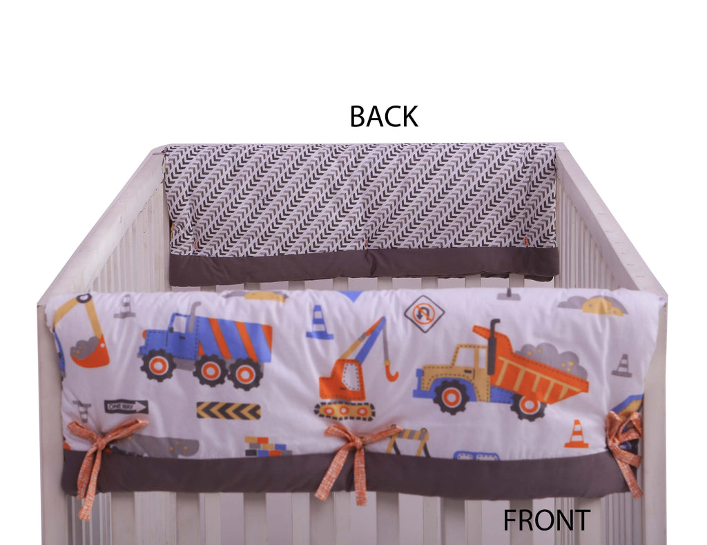 Long/Small Crib Rail Guard Covers Cotton, Construction, Yellow/Orange/Grey/Blue - Bacati - Crib Rail Guard - Bacati