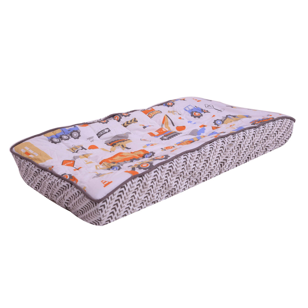 Construction Yellow/Orange/Grey/Blue Boys Quilted Changing Pad Cover - Bacati - Changing pad cover - Bacati