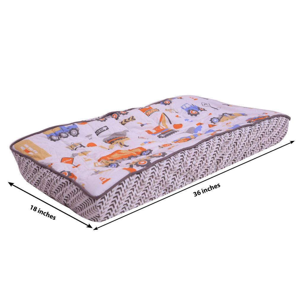 Construction Yellow/Orange/Grey/Blue Boys Quilted Changing Pad Cover - Bacati - Changing pad cover - Bacati
