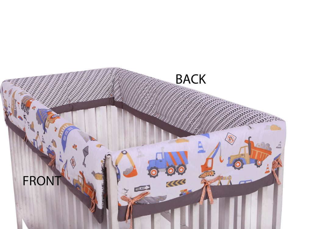 Long/Small Crib Rail Guard Covers Cotton, Construction, Yellow/Orange/Grey/Blue - Bacati - Crib Rail Guard - Bacati