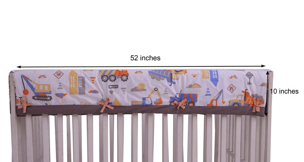 Long/Small Crib Rail Guard Covers Cotton, Construction, Yellow/Orange/Grey/Blue - Bacati - Crib Rail Guard - Bacati