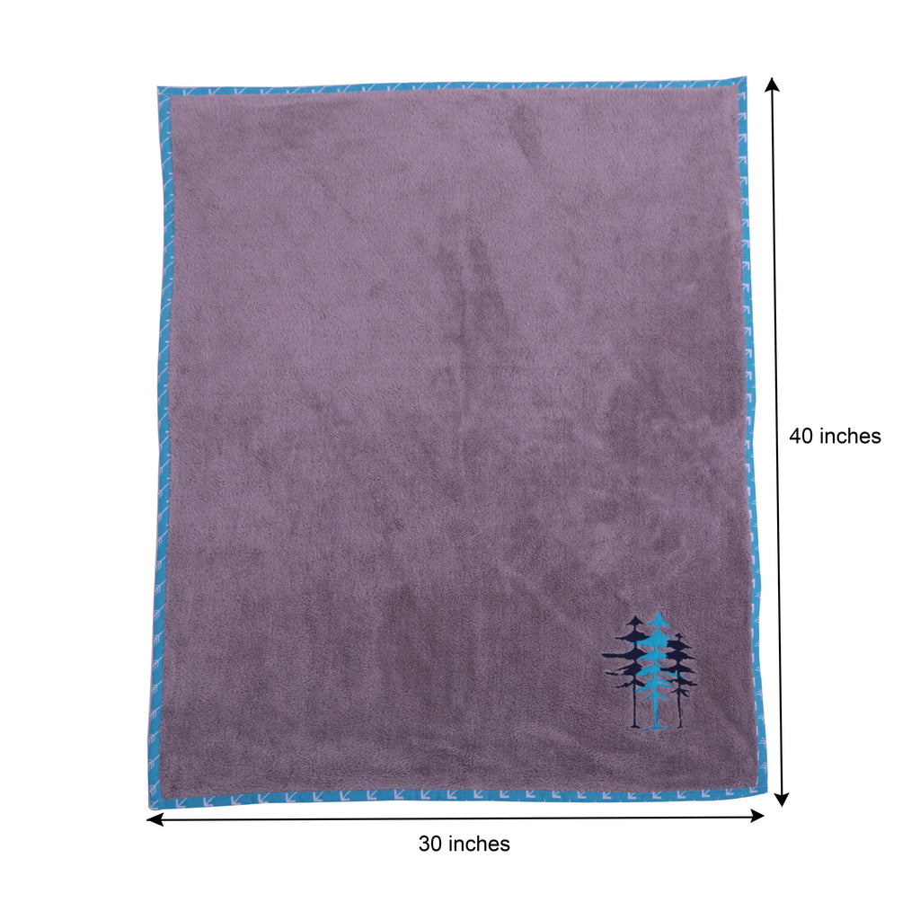 Embroidered Baby Plush Blanket, Woodlands Aqua/Navy/Grey - Bacati - Embroidered Plush Blanket - Bacati