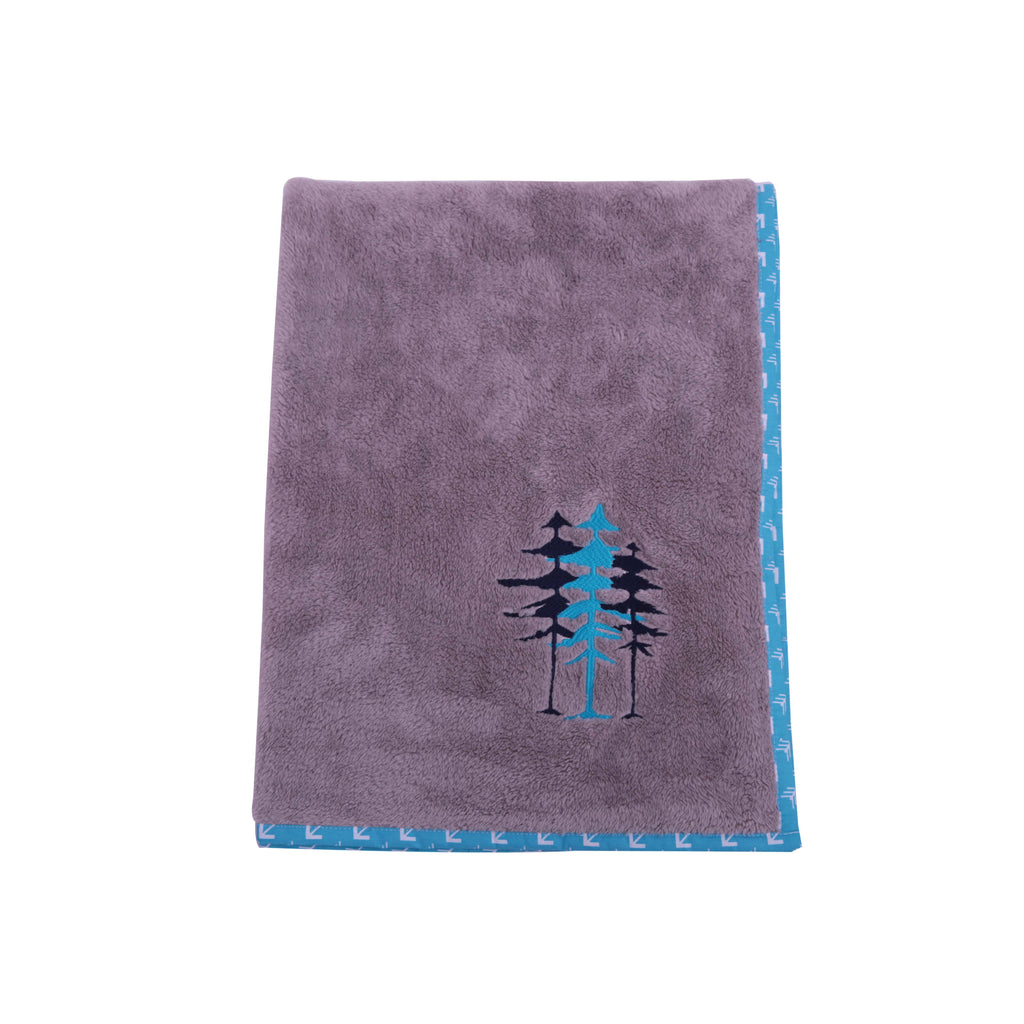 Embroidered Baby Plush Blanket, Woodlands Aqua/Navy/Grey - Bacati - Embroidered Plush Blanket - Bacati