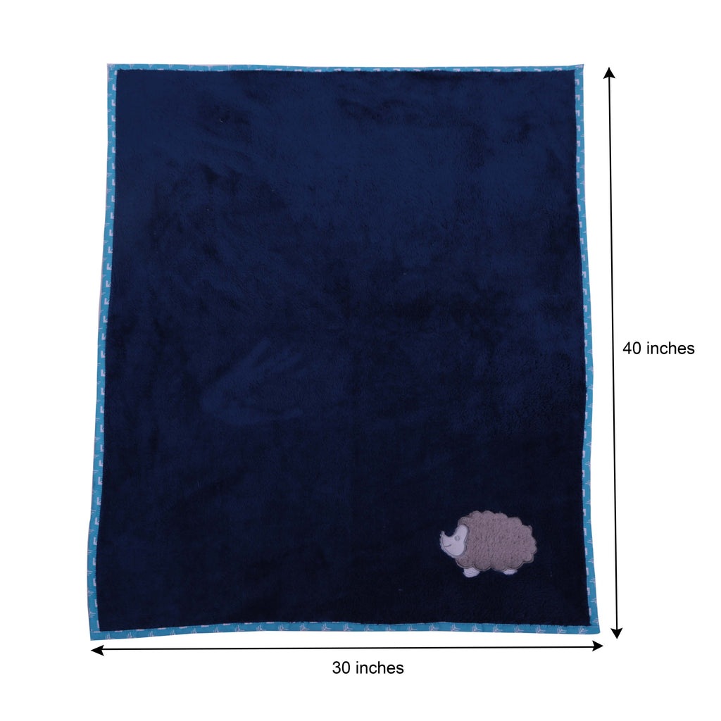 Embroidered Baby Plush Blanket, Woodlands Aqua/Navy/Grey - Bacati - Embroidered Plush Blanket - Bacati