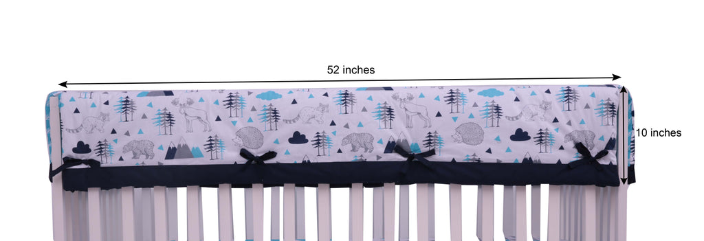 Long/Small Crib Rail Guard Covers Cotton Woodlands Aqua/Navy/Grey - Bacati - Crib Rail Guard - Bacati