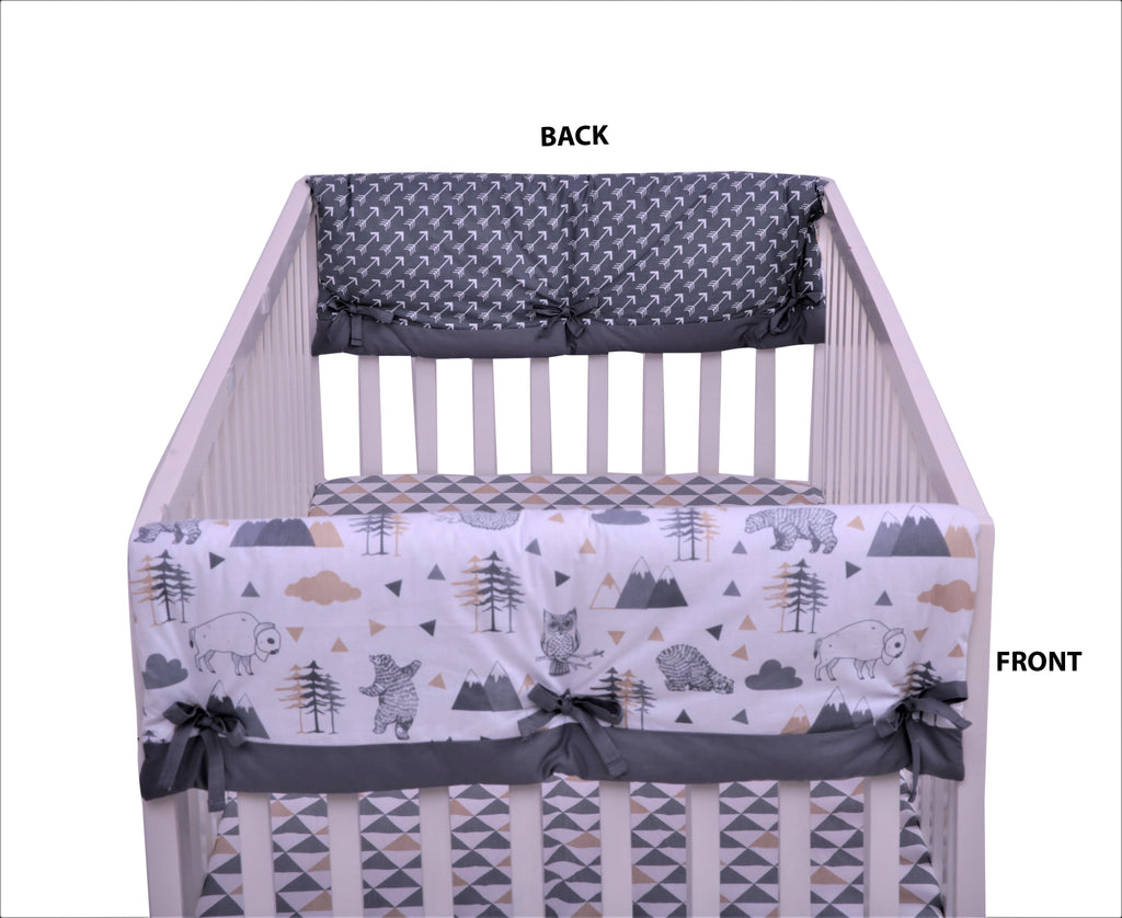 Long/Small Crib Rail Guard Covers Cotton Woodlands Beige/Grey - Bacati - Crib Rail Guard - Bacati