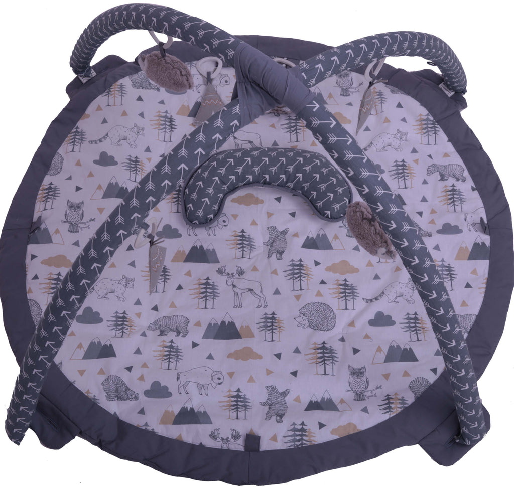 Playmat/Baby Activity Gym with Mat, Woodlands Beige/Grey - Bacati - Baby Activity Gym with Mat - Bacati