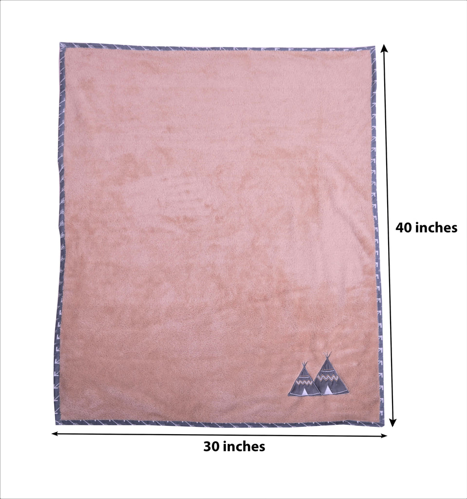 Embroidered Baby Plush Blanket, Woodlands Beige/Grey - Bacati - Embroidered Plush Blanket - Bacati